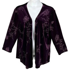VTG S.L. Fashions Womens 20W Plum Kimono Cardigan Velvet Blazer Open Front Boho